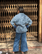 Elegant Striped Cotton Oversized Shirt - Blue