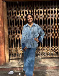 Elegant Striped Cotton Oversized Shirt - Blue