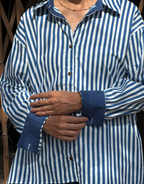 Elegant Striped Cotton Oversized Shirt - Blue