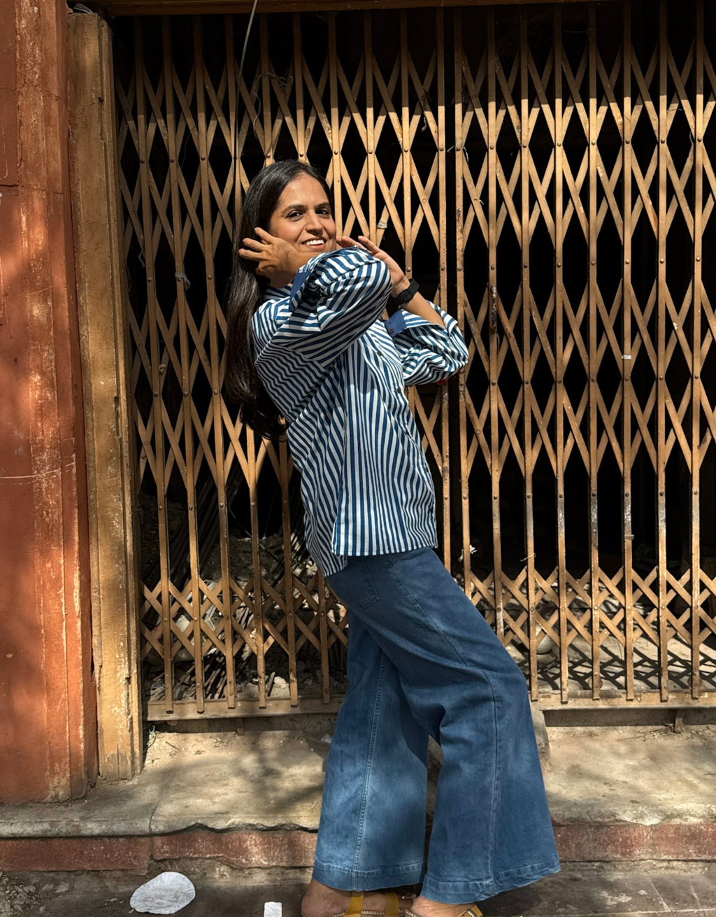 Elegant Striped Cotton Oversized Shirt - Blue