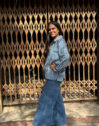 Elegant Striped Cotton Oversized Shirt - Blue