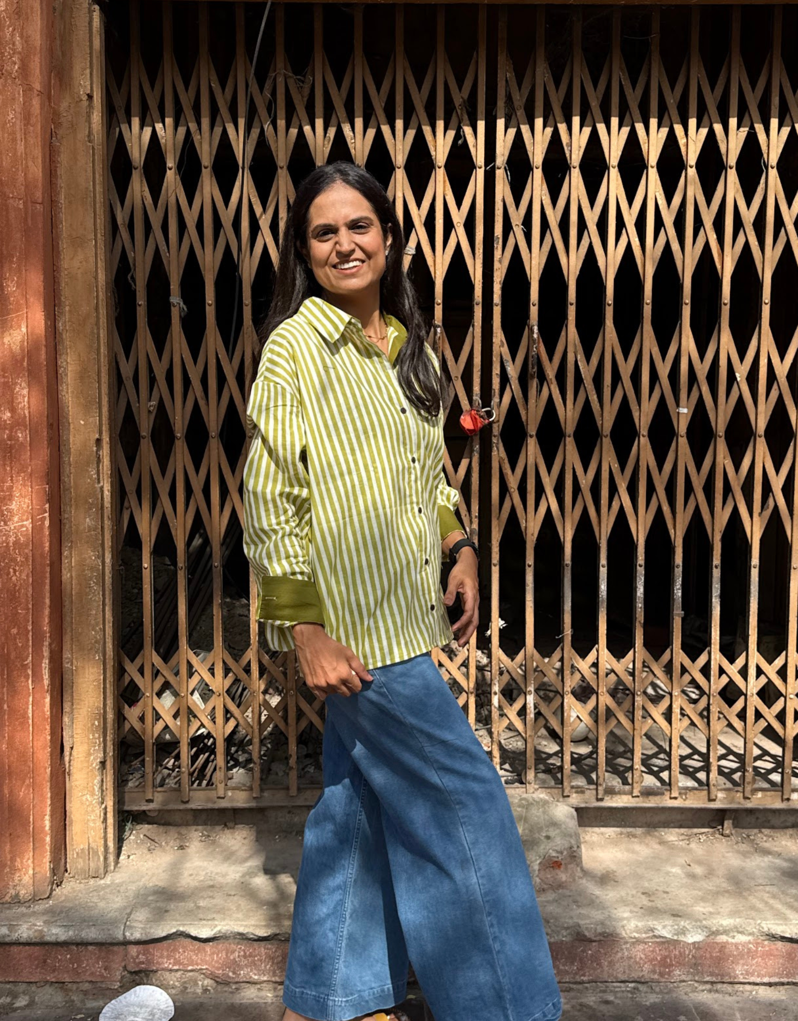 Elegant Striped Cotton Oversized Shirt - Green