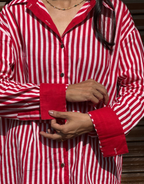 Elegant Striped Cotton Oversized Shirt - Red