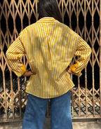 Elegant Striped Cotton Oversized Shirt - Yellow