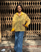 Elegant Striped Cotton Oversized Shirt - Yellow