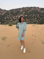 Stretch Ripstop Solid Gathered Dress - turquoise