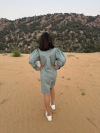 Stretch Ripstop Solid Gathered Dress - turquoise