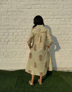 Yellow Stripe Floral Cotton Regular Fit Dress