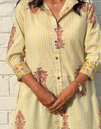 Yellow Stripe Floral Cotton Regular Fit Dress