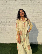 Yellow Stripe Floral Cotton Regular Fit Dress