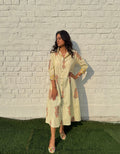 Yellow Stripe Floral Cotton Regular Fit Dress